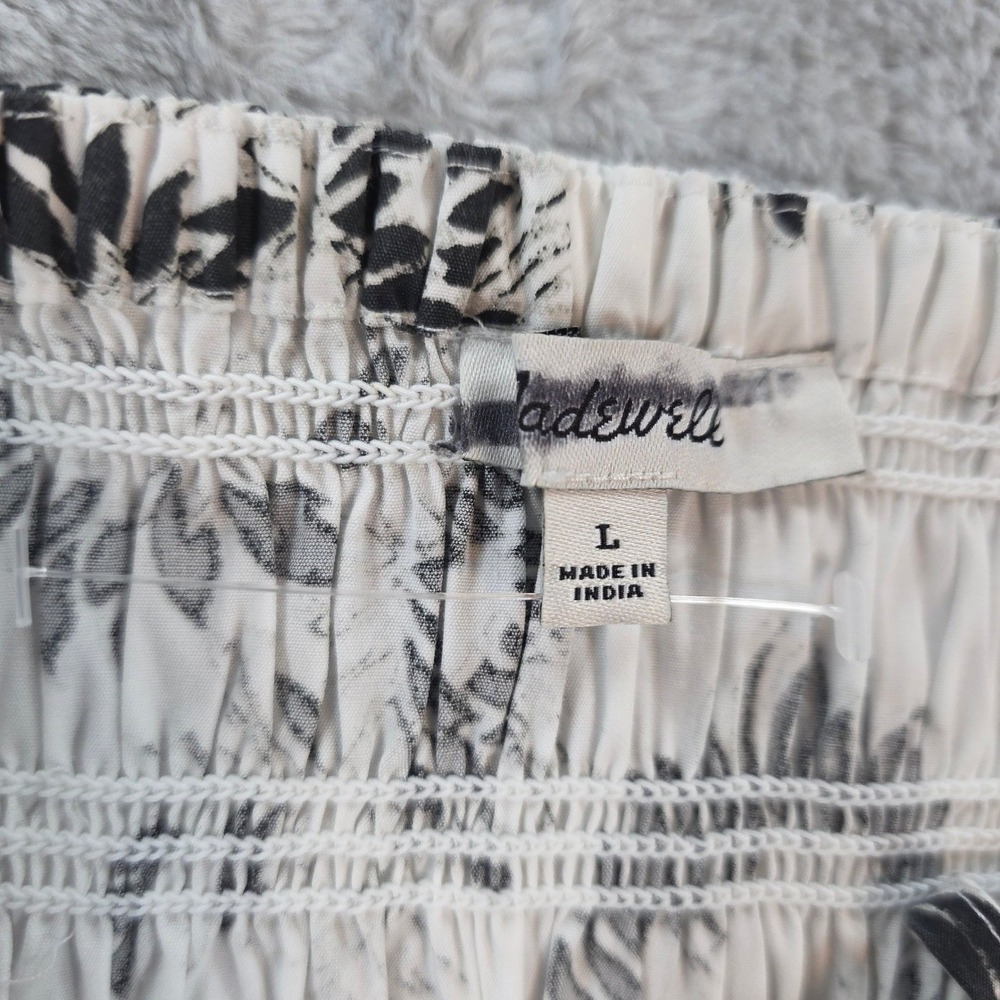 Madewell Women Large White Black Graphic Sunflower Floral Smocked Maxi Dress - Picture 7 of 11